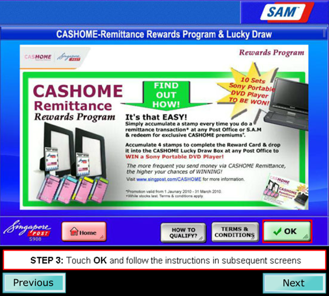 CASHOME Remittance to Philippines via S.A.M