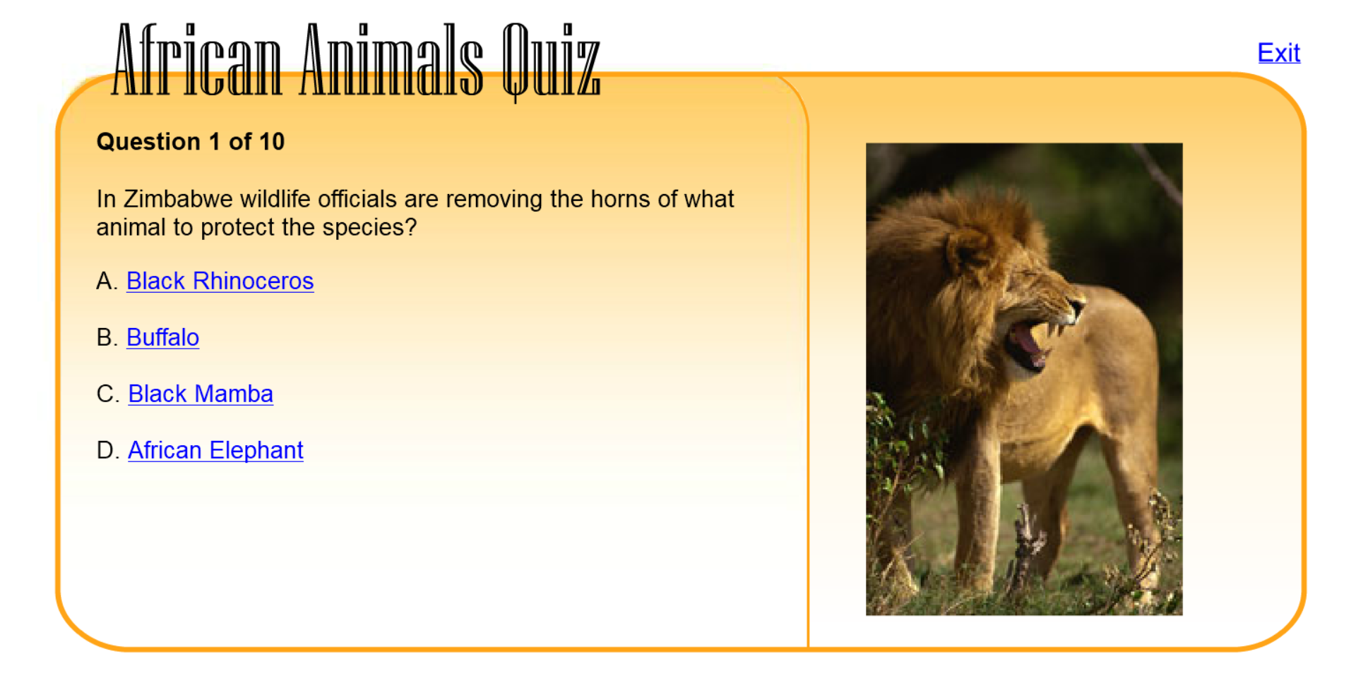 African Animals Quiz