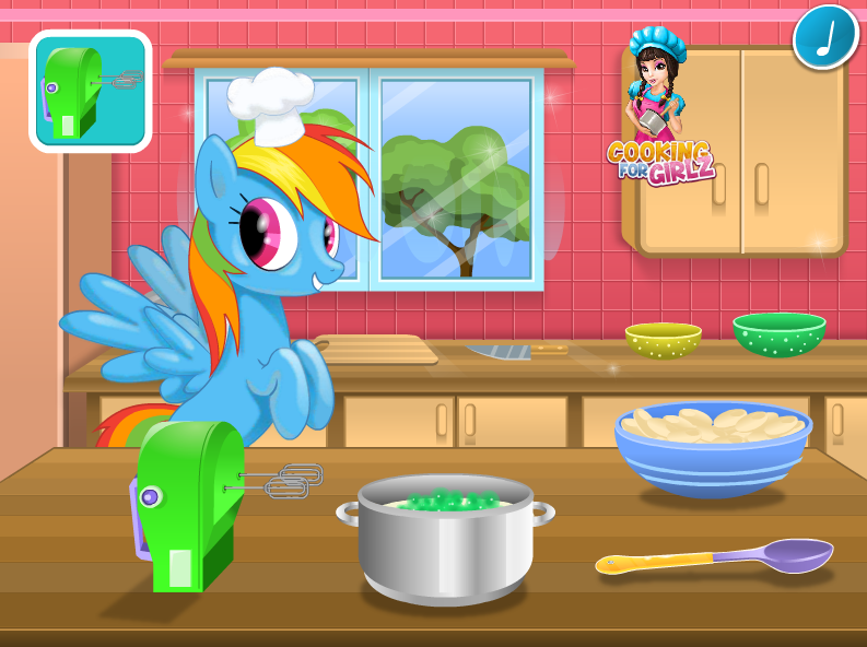 Rainbow Dash Cooking M&M Cake