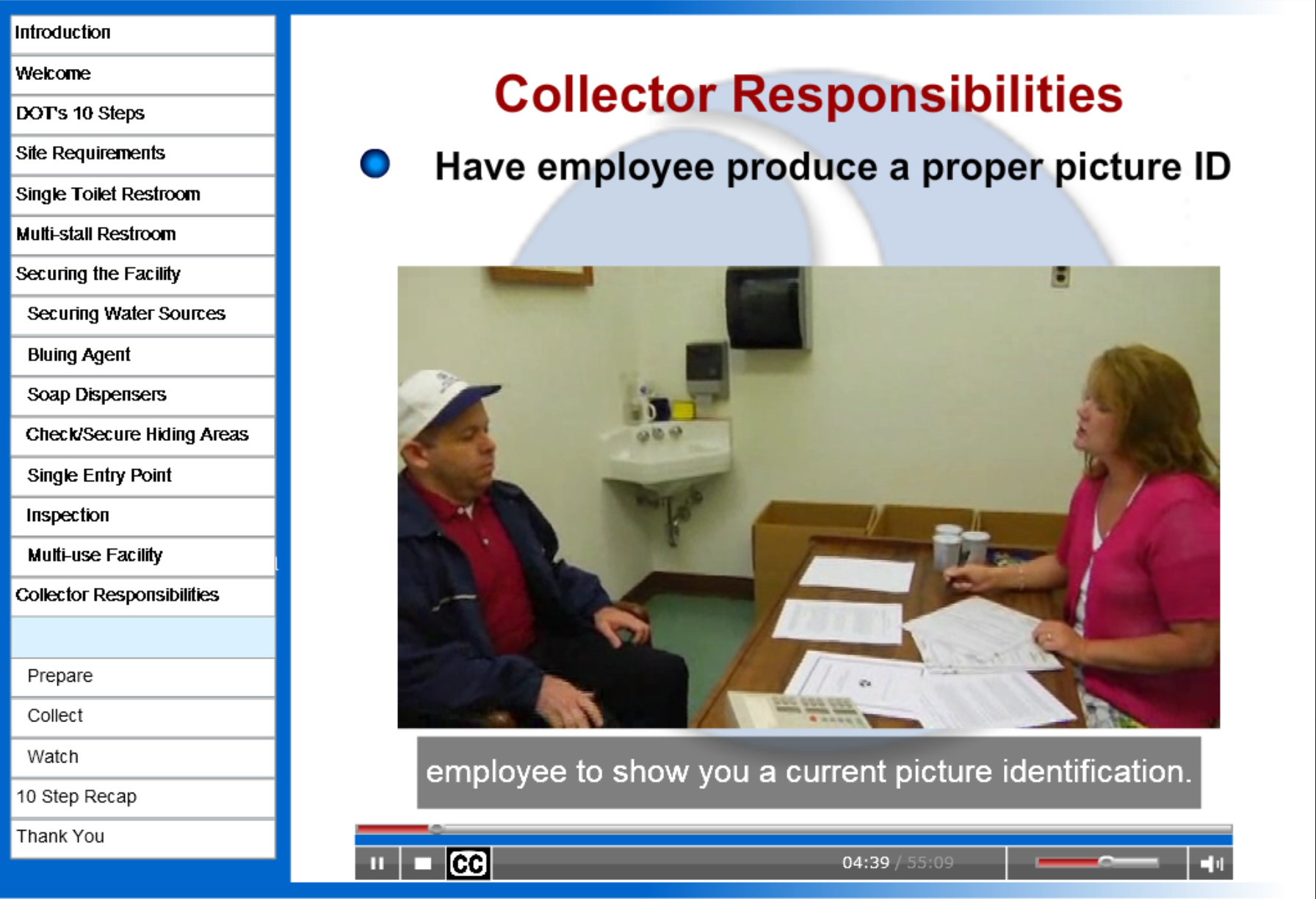 DOT's 10 Steps to Collection Site Security and Integrity