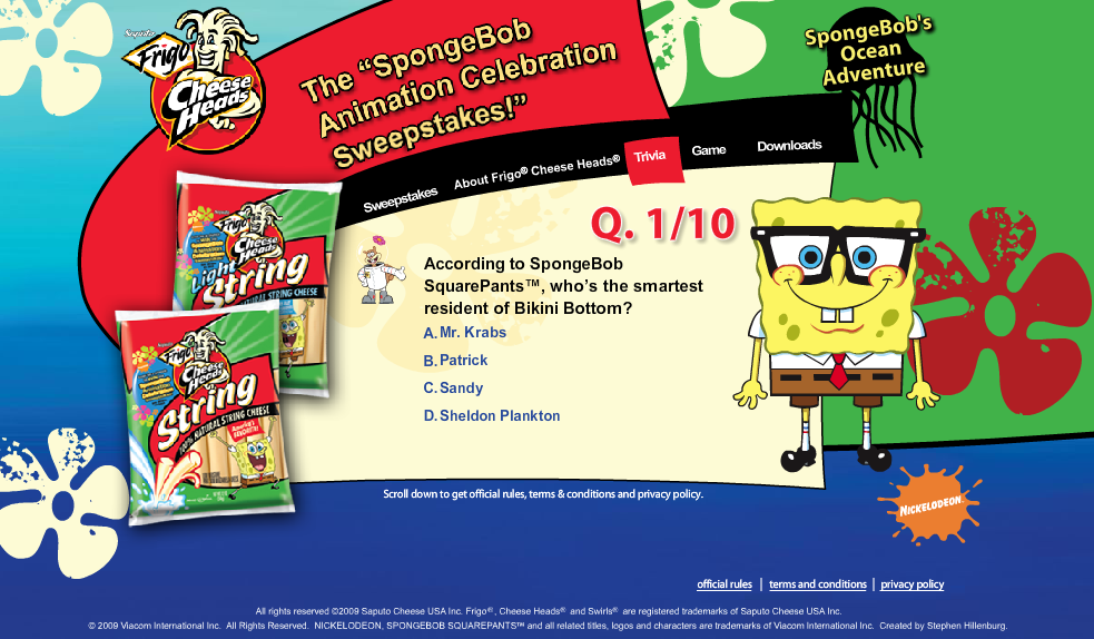 The "SpongeBob Animation Celebration Sweepstakes!" Microsite