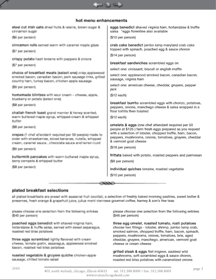 Trump International Hotel & Tower Chicago - Banquet Menu