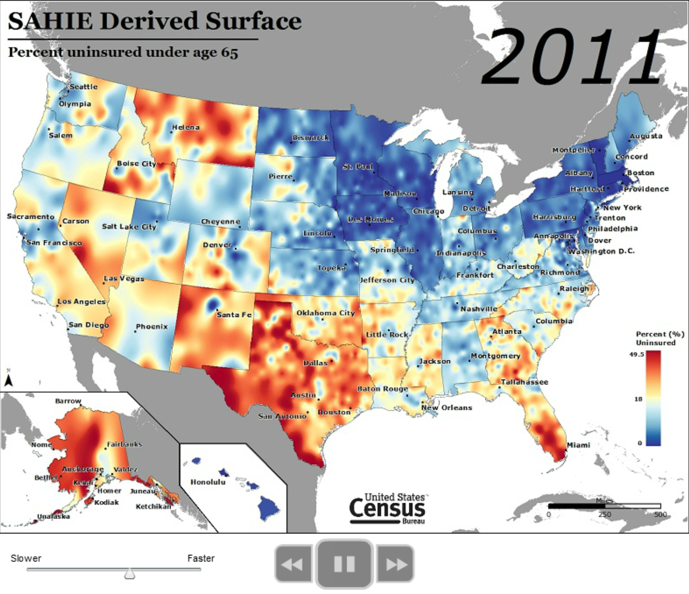 SAHIE Derived Surface: Percent uninsured under age 65