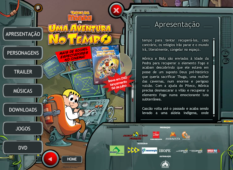 Turma da Mônica em Uma Aventura No Tempo Microsite