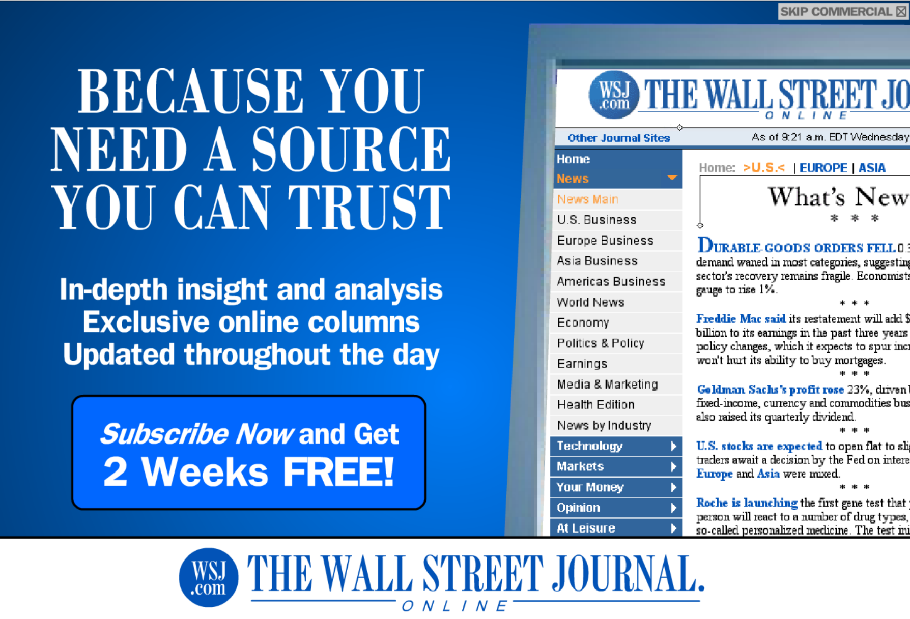 The Wall Street Journal Online July 2003 Banner Ad