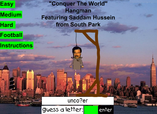 "Conquer The World" Hangman Featuring Saddam Hussein from South Park