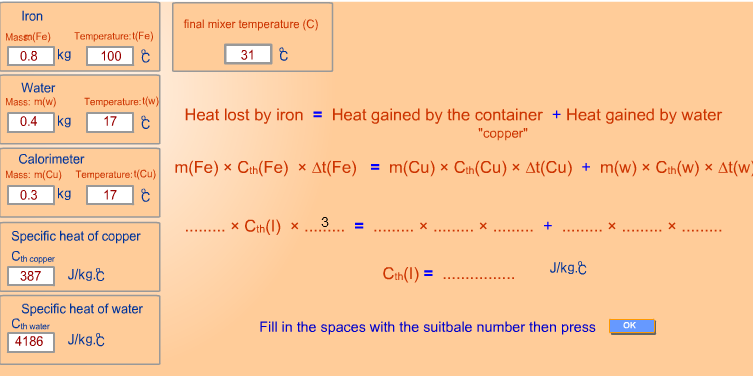 recognize the specific heat of iron