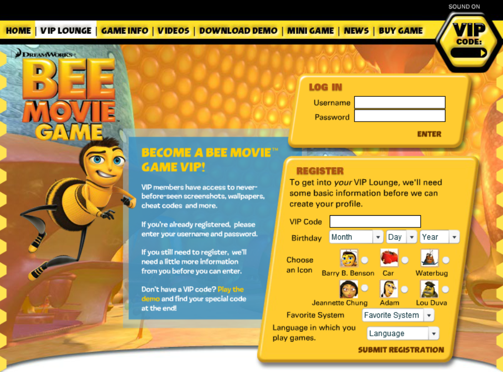 Bee Movie Game Microsite