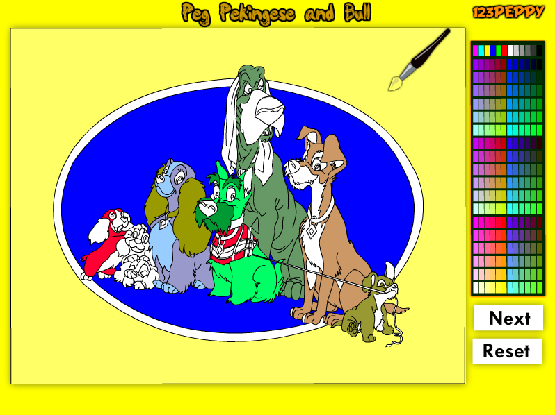 Lady and the Tramp: Peg Pekingese and Bull Online Coloring Game