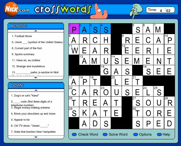 SpongeBob's Crossword Puzzle