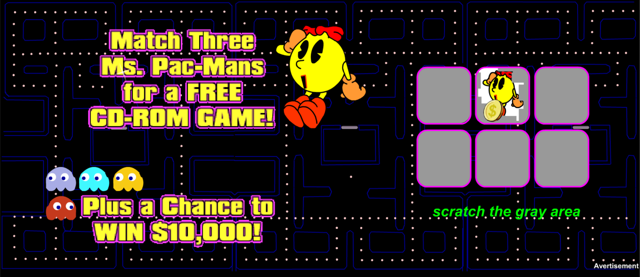 Match Three Ms. Pac-Mans for a Free CD-ROM GAME! Banner Ad