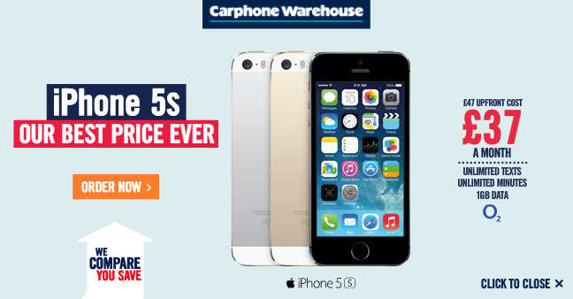 Carphone Warehouse iPhone 5s Banner