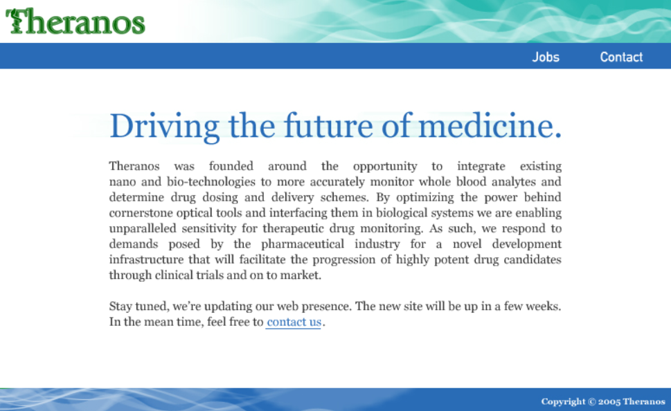 Theranos 2005 Microsite