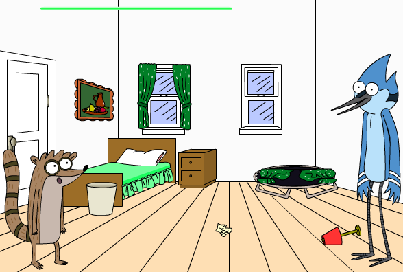 Mordecai and Rigby Cleaning the Room